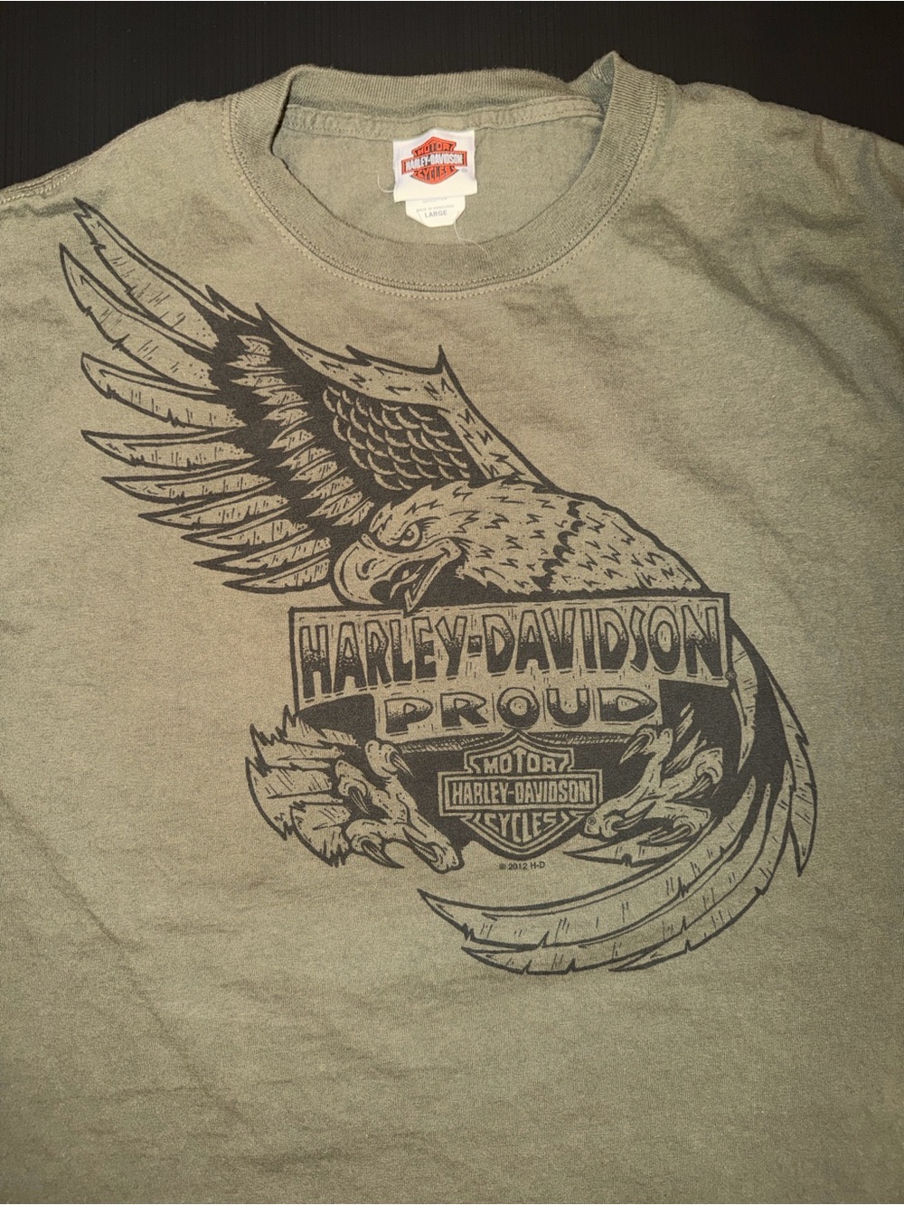 Harley-Davidson Olive Green Tee with Black Eagle Graphic